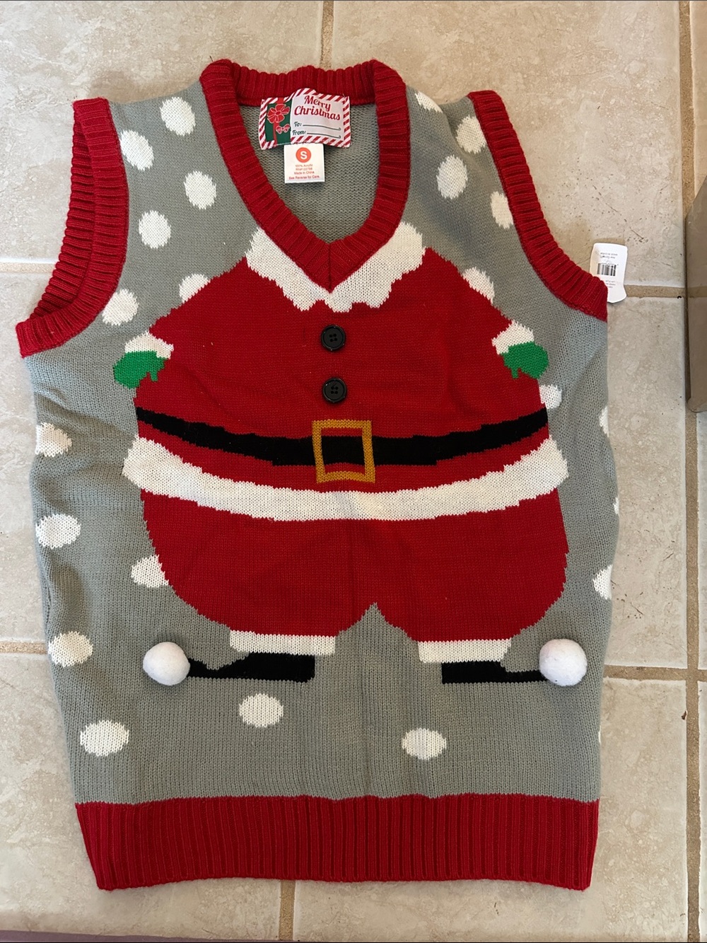Holiday Santa Sweater Vest in Red and Gray